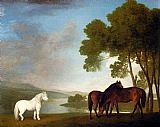 Two Bay Mares And A Grey Pony In A Landscape by George Stubbs